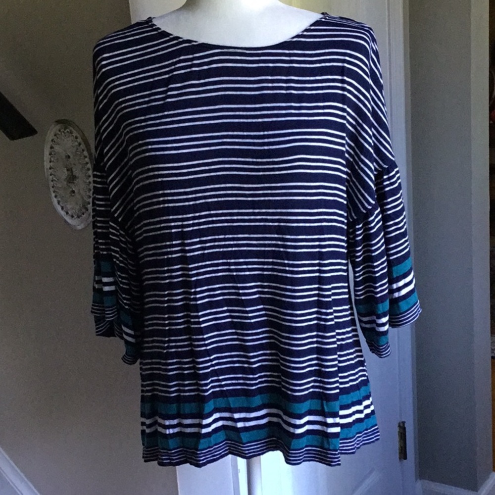 Navy/White/Green Striped Top